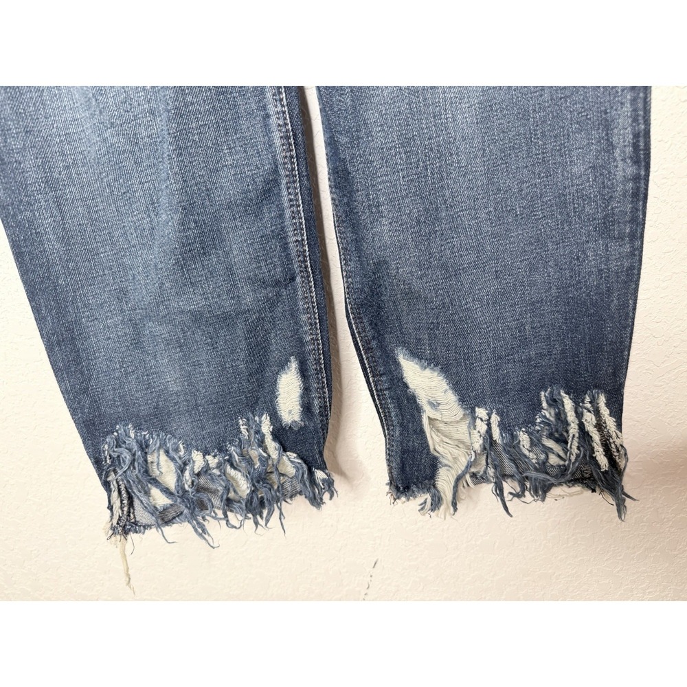 Express Vintage Ankle Button Fly Denim Jeans Womens Size 6 Distressed Whiskered - Picture 2 of 9